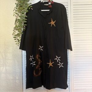 Michael Simon New York Button Black Down Seahorse Starfish Beaded Cover Up XL